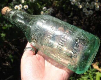 Antique Newcastle Bottle! Vintage Aqua Blue Glass Corked Water Bottle / Sea Glass Bottle / Upcycled Gifts / Mudlarking Finds