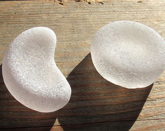 2 Sea Glass Shapes / Unique Vintage Flat White Pink Beach Glass Circle and Crescent / Full Moon Half Moon / Upcycled Gifts