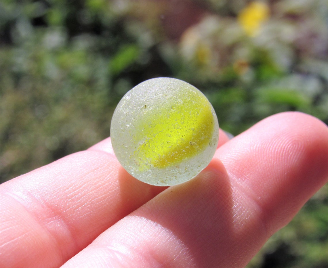 Yellow Sea Glass Marble in Mudlarked Glass Sunburst Nest a Etsy