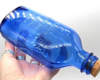 Vintage Cobalt Blue Glass Medicine Bottle / Large Antique Corked Apothecary Bottle 'Milk of Magnesia' / Get Well Soon Gifts