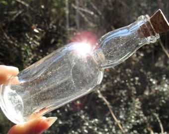 Vintage Miniature Apothecary Bottle / Antique Glass Corked Bottle with Tiny Bubbles / Witchy Gifts / Witchy Decor