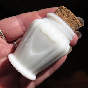 Vintage White Milk Glass Cosmetics Jar / this 1940s ornate urn-shaped white face cream pot with Handmade Cork contained beauty cream