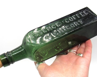 Antique Scottish Coffee Bottle! Large Corked Green Glass Vintage Bottle / Coffee Addict Gifts / Kitchen Witch