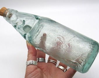 Antique Songbird Design Codd Marble Bottle / Kershaw Gateshead Bottle / Vintage Victorian Glass Corked Bottle / Bird Pictorial Codd Bottle