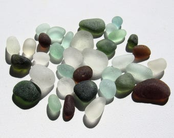 35 Colourful Sea Glass Nuggets! White, Blue, Amber, Green Small Beach Glass Pieces Naturally Wave-Worn into Chunky Rounded Shapes