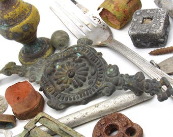 Sea Metal Beach Finds / Collection of Metallic Beach Curios / Weathered Verdigris Metal / Beach Finds / Upcycled Craft Supplies