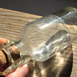 Vintage Chunky Apothecary  Bottle / this clear glass corked bottle with faint rainbow patina makes a fab Magic Potion Bottle!