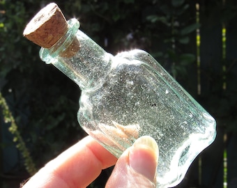 Vintage Small Blue Bottle / Antique Aqua Glass Corked Bottle / Apothecary Cabinet / Witchy Gifts / Witchy Decor / Whimsical Home