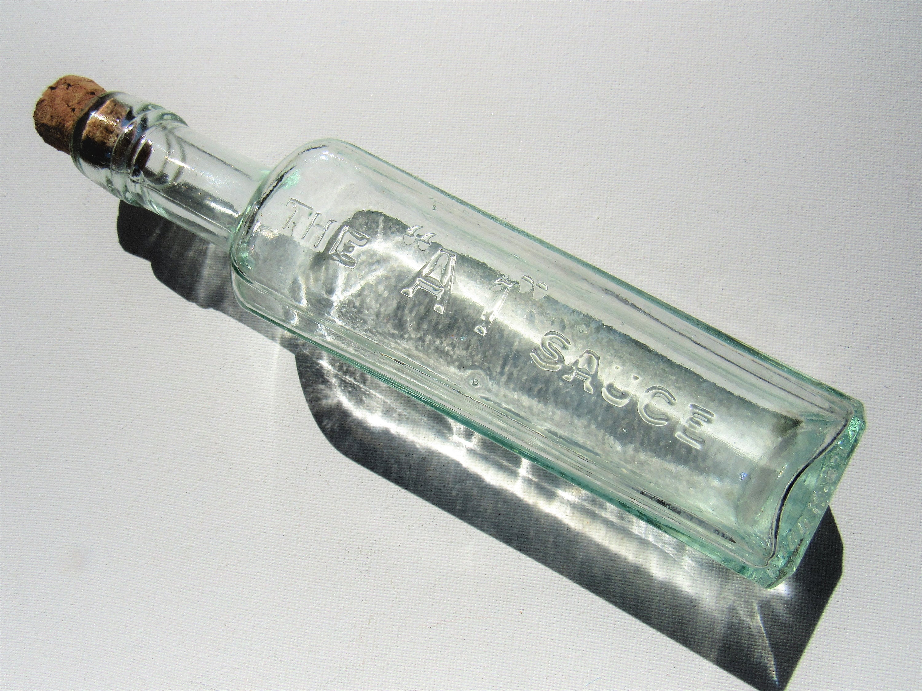 Vintage 'A1 Sauce' Corked Bottle in aqua glass with Etsy