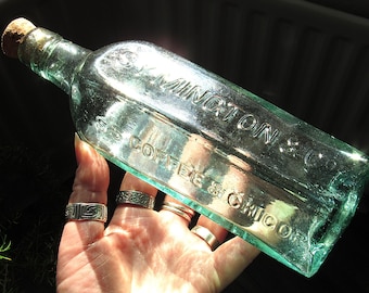Antique Edinburgh Coffee Bottle! Large Corked Teal Blue Glass Vintage Bottle / 'Coffee and Chicory Edinburgh Symington' / Kitchen Witch