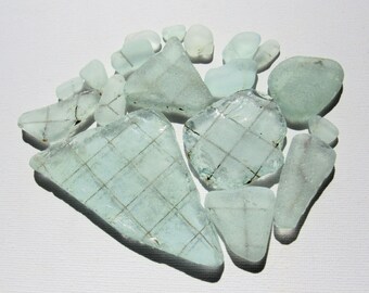 18 Aqua Safety Sea Glass Pieces / Pale Blue Beach Glass Pieces / Wired Sea Glass / Upcycled Craft Supplies / Beach Finds