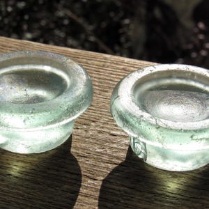 2 x Vintage Aqua Glass Bottle Stoppers / Glass Bottle Jar Lids / Antique Victorian Stoppers / Apothecary Bottle Jar Lids