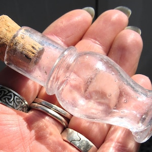 Vintage Miniature Apothecary  Bottle / An Antique Glass Corked Bottle with Tiny Bubbles Within / Small Magic Potion Bottle!