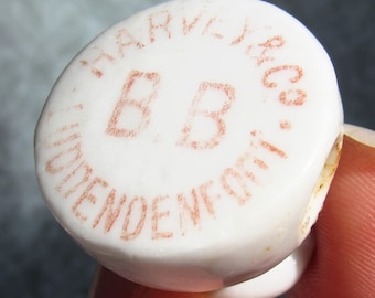 Vintage Ceramic Bottle Stopper / Harvey BB Luddendenfoot / Yorkshire Beer Bottle Top / Antique Bottle Lid / Whimsical Gifts / Home Brew