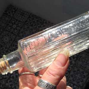 Antique Glass Poison Bottle / Corked Vintage Apothecary Bottle embossed &#39;Not To Be Taken&#39; / Magic Potion Witch Bottle
