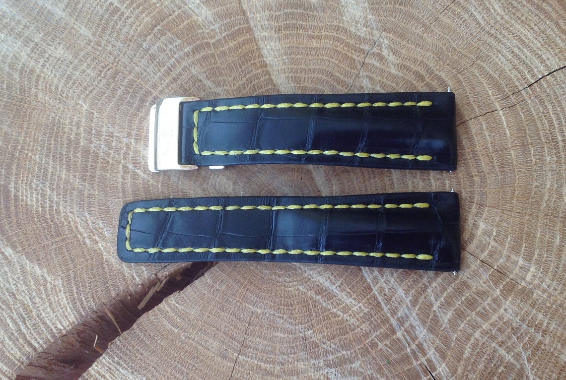 Breitling Watch Band 22mm Genuine Alligator Leather Handmade Etsy