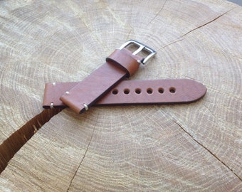 Lederen horlogebandje 20mm, Horween leder - aangepaste handgemaakte Watch Band, Brown