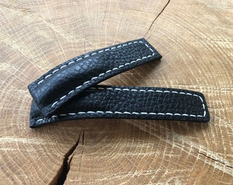 Handgemachtes Armband für Breitling - Uhrenband 24mm, 22mm Echtleder, Schwarz + Schnalle