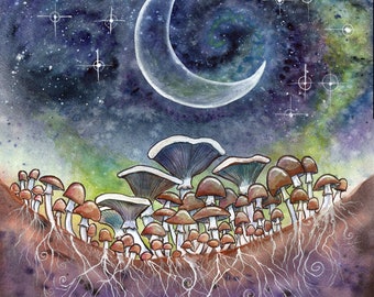 Psilocybe Cubensis Golden Teacher Painting High Quality Art Print Matte