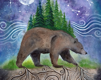 Oso del bosque a la luz de la luna Impresión artística mate de alta calidad