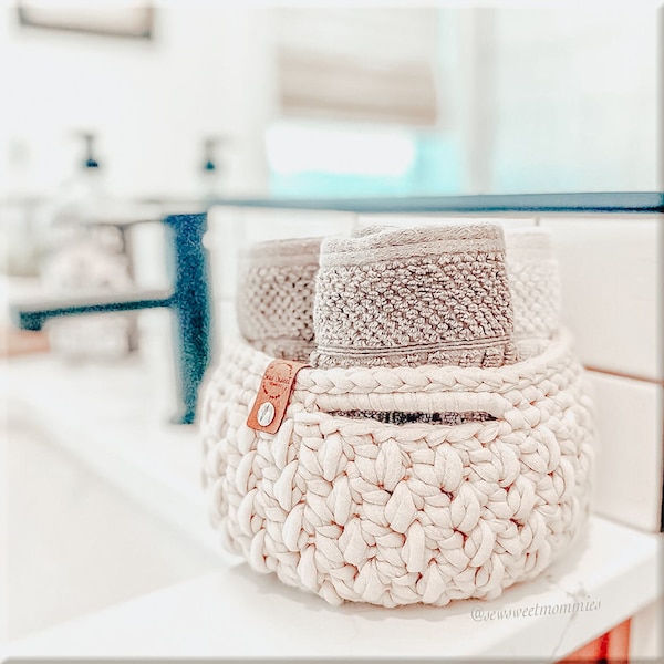 CROCHET BASKET PATTERN, Crochet Storage Basket, Crochet Pattern, Farmhouse Decor, Storage Basket Pattern, Basket with Handle, Bathroom Decor