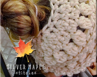 MESSY BUN Hat Pattern, Crochet Pattern, Crochet Hat Pattern, Messy Bun Beanie, Ponytail Beanie, Bun Hat Pattern, SNOWDRIFT Beanie, Puff