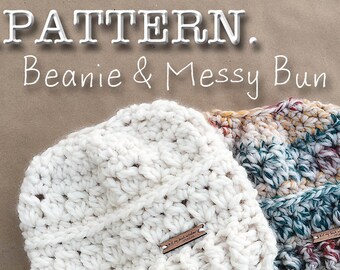 MESSY BUN Hat Pattern, Crochet Pattern, Crochet Hat Pattern, Messy Bun Beanie, Ponytail Beanie, Bun Hat Pattern, SNOWDRIFT Beanie, Puff