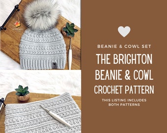 BRIGHTON BEANIE & COWL Crochet Pattern Set, Crochet Hat Pattern, Crochet Cowl Pattern, Crochet Scarf, Silver Maple Stitches, 2 Patterns, Diy