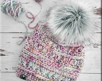Brighton Bulky Crochet Beanie Pattern: Top-Down Winter Hat (PDF Pattern)