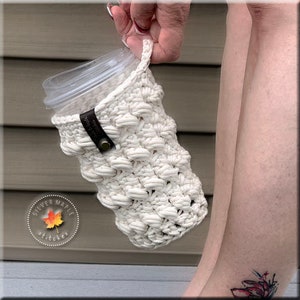 CROCHET Cozy Pattern, MORNING FUEL Cozy, Crochet Coffee Cozy, Cold Cup Cozy, Iced Coffee Cozy, Coffee Cup Cozy, Coffee Sleeve with Handle