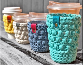 4 CROCHET Patterns, CLAYTON Cup Cozy, Cup Cozy Crochet Pattern, Coffee Cozy Pattern, Coffee Sleeve, Coffee Cup Cozy, Crochet Cozy Pattern