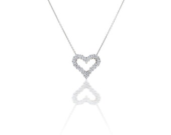 Diamond Heart Pendant in 14k White Gold, Open Heart, Diamond Heard, Diamond Pendant, Valentines Day Gift