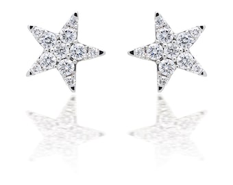 Illusion Set Diamond Star Earrings in 18k White Gold (0.35ct. tw.)