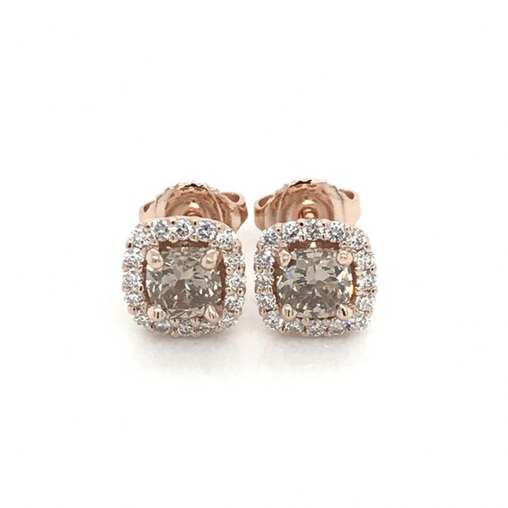 Cushion Cut Diamond Halo Stud Earrings In 14kt Rose Gold Etsy