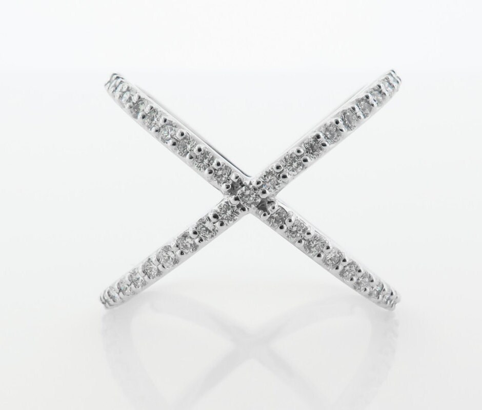 Criss Cross Diamond X Ring in 14kt White Gold 0.50ct Tw. - Etsy