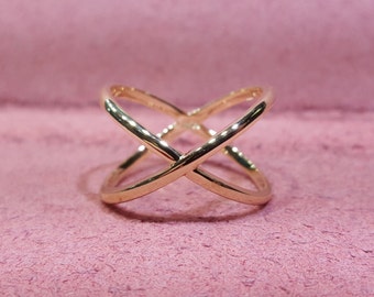 Criss Cross X Ring In Solid 14kt Yellow Gold, Gold X Ring, Gold Criss Cross Ring, Fashion Ring, 14kt Gold X Ring