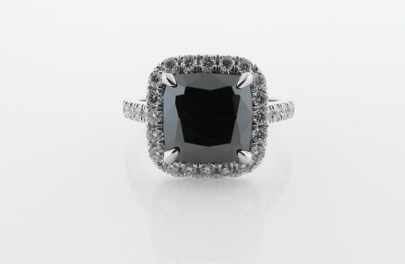 Black Diamond Halo Ring Cushion Cut Black Diamond Halo Ring Etsy