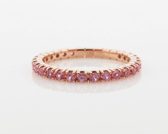 Pink Sapphire Eternity Ring in 18kt Rose Gold, Rose Gold Pink Sapphire Ring, Pink Gold Eternity Ring, Pink Sapphire Wedding Band, 0.76ct.