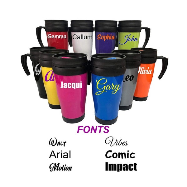 Personalised Custom Double Wall Plastic Travel Mug with Handle - Hot Cold Tea Coffee Great Teachers Gift Merchandise Promotion Any Name Word