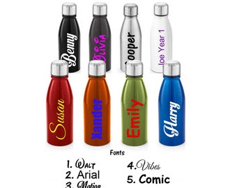 Personalised Custom Children's Metal Water Bottle Screw Lid - 500ml - School, Kids, Merchandise Drink Cup Any Name Word