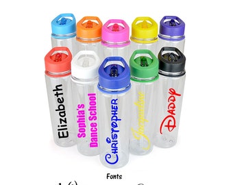 Personalised Custom Bespoke Water Bottle with Flip Straw School Gym Sports Kids Children's Merchandise Promotion Any Name/Word Approx 800ml