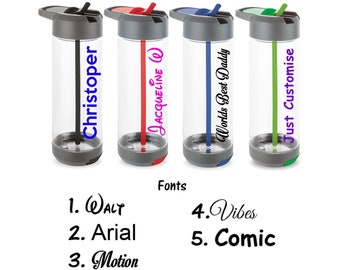 Personalised Custom Bespoke Water Bottle With Flip Straw and Smartphone Holder Merchandise Advertising Any Name Or Word Approx 650ml