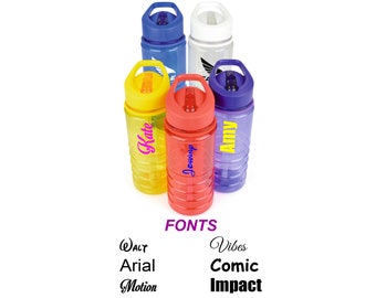 Personalised Custom Bespoke Children's Kids Water Bottle with Flip Straw School Gym Sports Merchandise Promotion Any Name/Word Approx 550ml