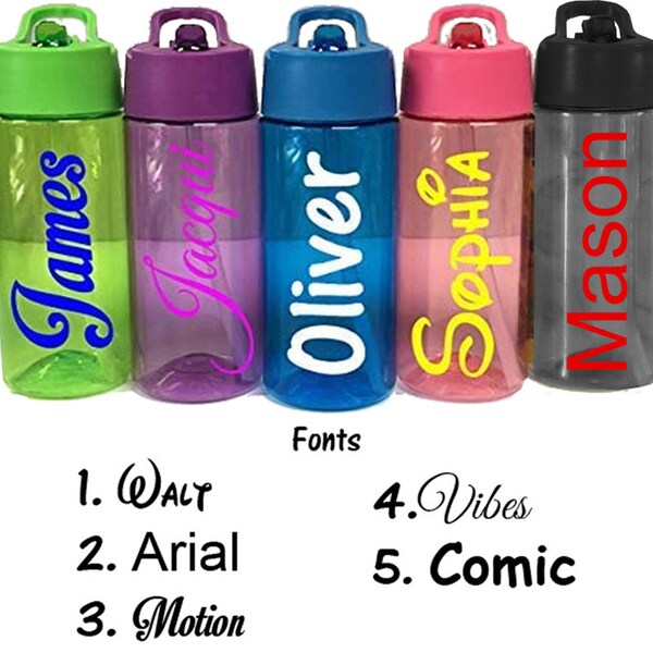 Personalised Custom Children's Drinking Water Bottle with Flip Straw - Have Any Name Or Word Approx 400ml