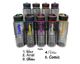 Personalised Custom Water Bottle - Black with Accent Colour and Flip Straw - School Gym Sports - Have Any Name Or Word Approx 800ml