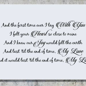 E a primeira vez que me deitei com você, senti seu Herat tão perto do meu - Meu amor - Letra - Adesivo de arte de parede do quarto Decalque de imagem