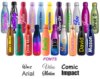 Personalised Custom Stainless Steel Water Bottle With Screw Lid - Any Name or Text - Gym, Sports, Merchandise, Promotional Approx 500ml