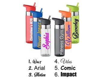 Personalised Custom Bespoke Water Bottle With Flip Straw School Gym Sports Promotions Merchandise Advertising Any Name Or Word Approx 650ml