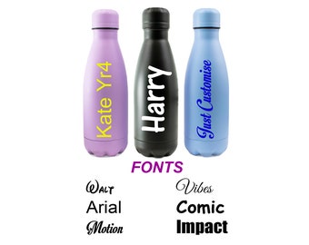 Personalised Custom Children's Bespoke Stainless Steel Water Bottle With Screw Lid Merchandise Advertising Kids Any Name Or Word