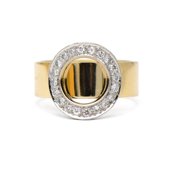 18k Yellow Gold & Platinum Diamond Circle Ring - image 1